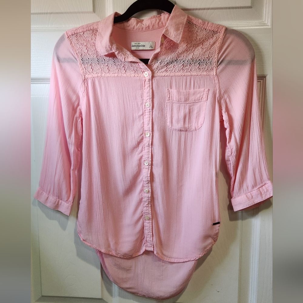 Abercrombie kids pink sheer blouse size L